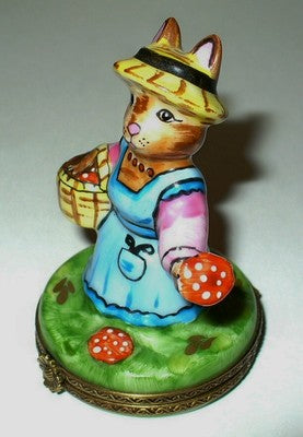 LIMOGES BOX - EASTER - GARDENING BUNNY & FLOWERS & CARROT - RABBIT