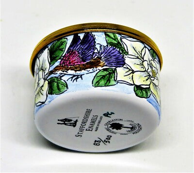 STAFFORDSHIRE ENGLISH ENAMEL BOX - MAGNOLIA FLOWERS & HUMMINGBIRDS - CHARLESTON