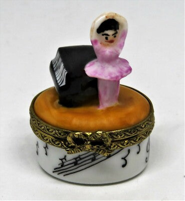 LIMOGES FRANCE BOX -ROSE DECOR- BALLERINA & GRAND PIANO - MUSICAL NOTES - BALLET