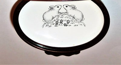 HALCYON DAYS ENAMEL BOX - BUNNY BONBONNIERE - BROWN RABBIT & YELLOW FLOWERS