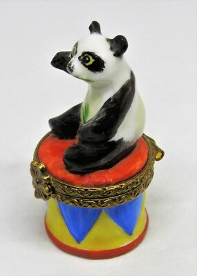 LIMOGES FRANCE BOX - PV - TINY PANDA BEAR ON A DRUM & BAMBOO - REPUBLIC OF CHINA