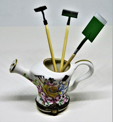 LIMOGES FRANCE BOX - CHAMART EXCLUSIF - WATERING CAN & GARDENING TOOLS - ROSES