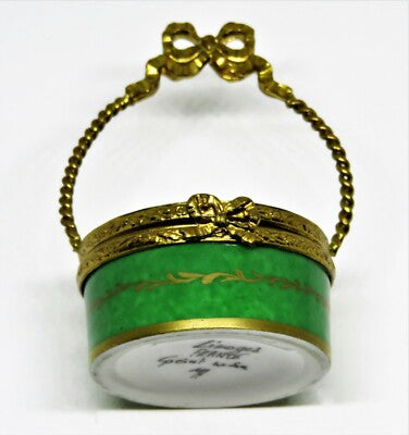 LIMOGES FRANCE BOX - VINTAGE FLORAL BASKET & REMOVABLE HAT - FLOWERS