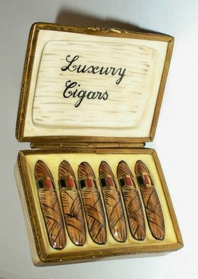 LIMOGES ~ 'WOODEN' CIGAR BOX & LUXURY CIGARS INSIDE ~ TOBACCO ~ PEINT MAIN