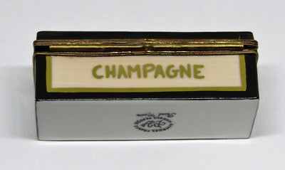 LIMOGES BOX - PARRY-VIEILLE - CRATE & BOTTLE OF BRUT CHAMPAGNE - NEW YEAR'S EVE