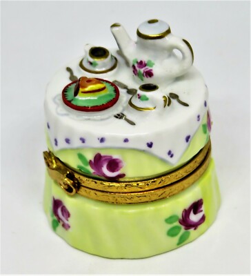 LIMOGES FRANCE BOX- ARTORIA - TEA FOR TWO GARDEN PARTY TABLE - CAKE - ROSES - LE