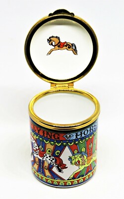 STAFFORDSHIRE ENGLISH ENAMEL BOX - FLYING HORSES CAROUSEL - MERRY-GO-ROUND