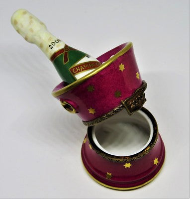 LIMOGES BOX - ELDA - BRUT CHAMPAGNE BOTTLE IN ICE BUCKET & GLASS FLUTES