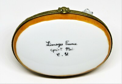 LIMOGES FRANCE BOX - VINTAGE TABBY CAT & MOUSE & SWISS CHEESE - CAT FACE CLASP