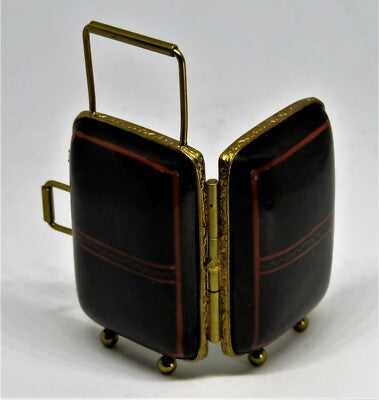 LIMOGES FRANCE BOX - BLACK 'ROLLING' SUITCASE -PLANE SCHEDULES- LUGGAGE - TRAVEL