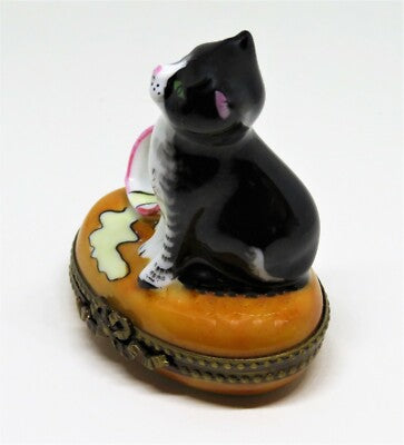 LIMOGES FRANCE BOX - PARRY-VIELLE - TUXEDO CAT & CUP OF SPILT MILK - FELIX - PV