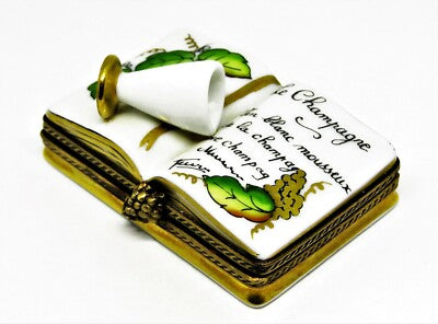 LIMOGES FRANCE BOX ~ RIBIERRE ~ BOOK OF CHAMPAGNE & FLUTE ~ GRAPES ~ PEINT MAIN
