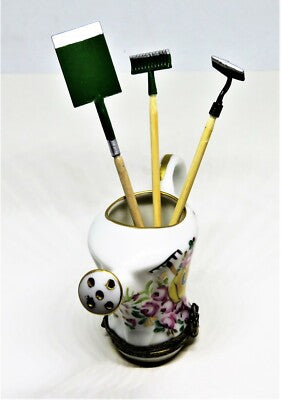 LIMOGES FRANCE BOX - CHAMART EXCLUSIF - WATERING CAN & GARDENING TOOLS - ROSES