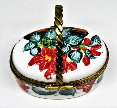 LIMOGES BOX- CHRISTMAS - POINSETTIA FLOWER BASKET & TERRA COTTA POT - TOP SIGNED