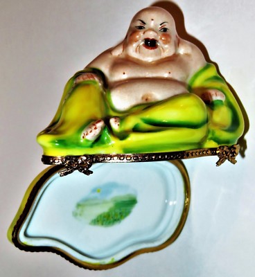 LIMOGES FRANCE BOX - PIERRE ARQUIE - BUDDHA & PRAYER BEADS - SCENE INSIDE - LE