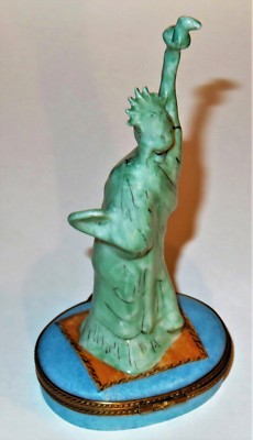LIMOGES BOX~ STATUE OF LIBERTY ~NEW YORK CITY~ US FLAG & WHITE HOUSE ~PEINT MAIN