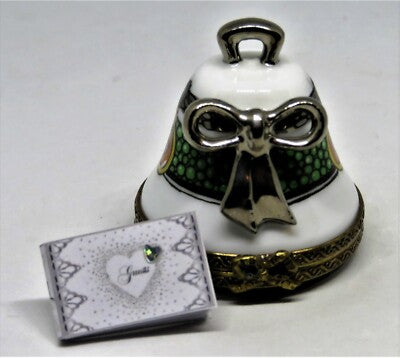 LIMOGES FRANCE BOX- CHAMART - WEDDING BELL & 3D PLATINUM BOW -HEARTS- GUEST BOOK