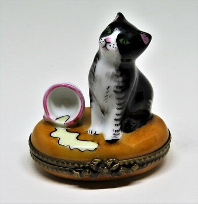 LIMOGES FRANCE BOX - PARRY-VIELLE - TUXEDO CAT & CUP OF SPILT MILK - FELIX - PV