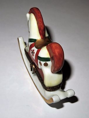 LIMOGES FRANCE BOX -PARRY-VIEILLE- TOY ROCKING HORSE -TOYS- GOLD BELLS & FLOWERS