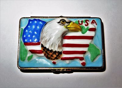 LIMOGES BOX - MAP OF THE UNITED STATES - EAGLE & FLAG - 4TH OF JULY - LE "1/500"