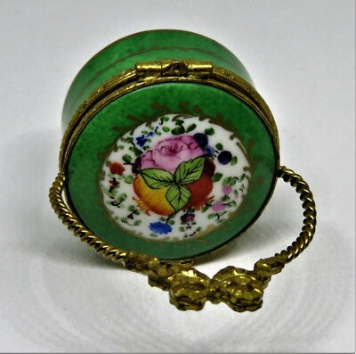 LIMOGES FRANCE BOX - VINTAGE FLORAL BASKET & REMOVABLE HAT - FLOWERS