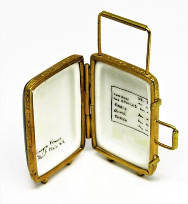 LIMOGES FRANCE BOX - BLACK 'ROLLING' SUITCASE -PLANE SCHEDULES- LUGGAGE - TRAVEL