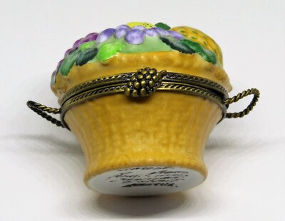 LIMOGES FRANCE BOX- CHAMART - FRUIT BASKET & METAL HANDLES - 3 DIMENSIONAL FRUIT