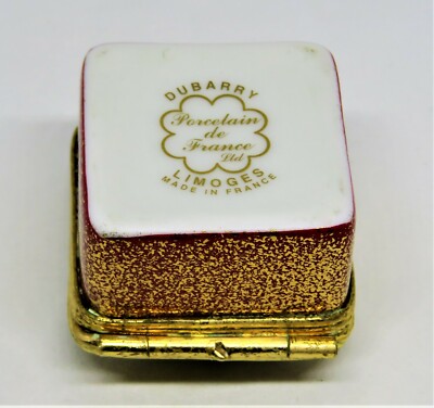 LIMOGES FRANCE BOX ~ CHRISTMAS ~ DUBARRY FLORAL ~ BELLS & HOLLY & RIBBONS