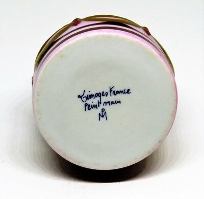 LIMOGES FRANCE BOX - PINK "HAPPY BIRTHDAY" CAKE - CHOCOLATE WTH GOLD SWAGS