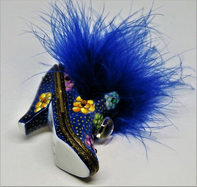 LIMOGES FRANCE BOX - LIMOGES IMPORTS - SHOE - FLOWERS & CRYSTALS & FEATHERS - LE