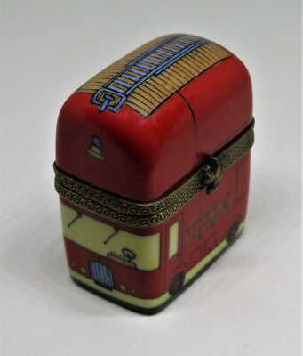 LIMOGES FRANCE BOX - RED FIRE ENGINE - FIRE TRUCK - LADDERS & HOSES - FIREMEN