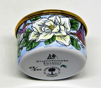 STAFFORDSHIRE ENGLISH ENAMEL BOX - MAGNOLIA FLOWERS & HUMMINGBIRDS - CHARLESTON
