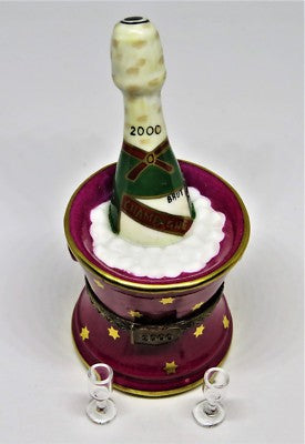 LIMOGES BOX - ELDA - BRUT CHAMPAGNE BOTTLE IN ICE BUCKET & GLASS FLUTES
