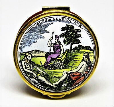 STAFFORDSHIRE ENGLISH ENAMEL BOX - COLONIAL SEAL OF GEORGIA -1732- LORD & TAYLOR