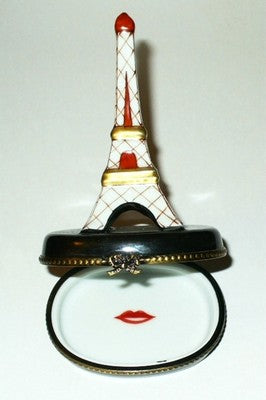 LIMOGES BOX ~ RED & WHITE & GOLD EIFFEL TOWER ~ PARIS ~ RED LIPS ~ PEINT MAIN