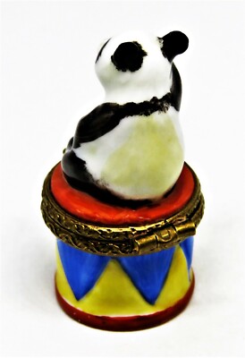 LIMOGES FRANCE BOX - PV - TINY PANDA BEAR ON A DRUM & BAMBOO - REPUBLIC OF CHINA