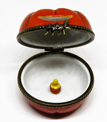 LIMOGES FRANCE BOX - HALLOWEEN - JACK-O-LANTERN & CUT OUT FACE - 3D CANDLE - CAT