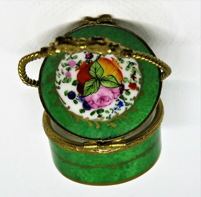 LIMOGES FRANCE BOX - VINTAGE FLORAL BASKET & REMOVABLE HAT - FLOWERS