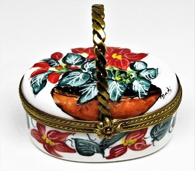 LIMOGES BOX- CHRISTMAS - POINSETTIA FLOWER BASKET & TERRA COTTA POT - TOP SIGNED