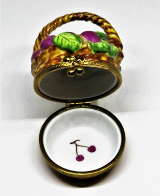LIMOGES FRANCE BOX - MARQUISE DE POMPADOUR - 'WICKER' CHERRY BASKET - CHERRIES