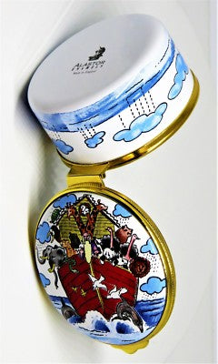 ALASTOR ENGLISH ENAMEL BOX- NOAH'S ARK & ANIMALS - CLOUDS & RAIN - BIBLE STORIES