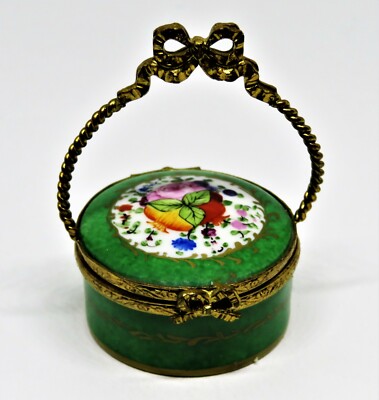 LIMOGES FRANCE BOX - VINTAGE FLORAL BASKET & REMOVABLE HAT - FLOWERS