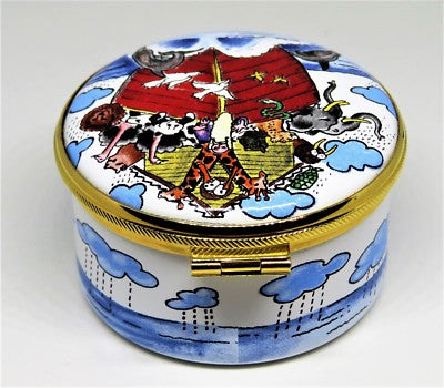 ALASTOR ENGLISH ENAMEL BOX- NOAH'S ARK & ANIMALS - CLOUDS & RAIN - BIBLE STORIES
