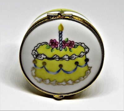 LIMOGES BOX - TIFFANY & CO. - LE TALLEC - BIRTHDAY CAKE & CANDLE - SWAGS & ROSES
