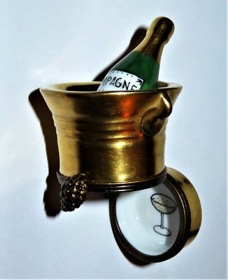 LIMOGES BOX ~ PARRY-VIEILLE ~ GOLD CHAMPAGNE BUCKET & BOTTLE ~ ANNIVERSARY