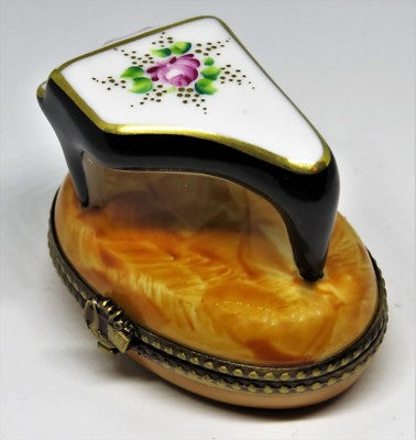 LIMOGES FRANCE BOX ~ PV ~ GRAND PIANO & PINK ROSE ~ LYRE & G-CLEF ~PEINT MAIN