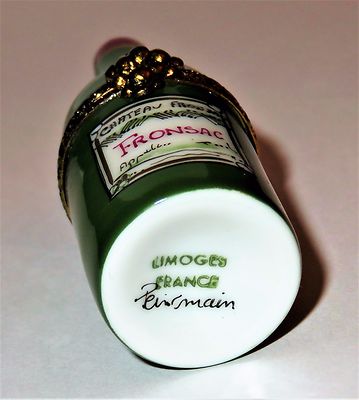 LIMOGES FRANCE BOX ~ CHATEAU FRONSAC FRENCH WINE BOTTLE ~ GRAPES ~ PEINT MAIN