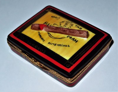 LIMOGES FRANCE BOX ~ BLUE MAN CIGAR BOX ~ 7 CIGARS INSIDE ~ TOBACCO ~ PEINT MAIN