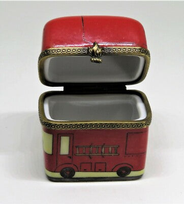 LIMOGES FRANCE BOX - RED FIRE ENGINE - FIRE TRUCK - LADDERS & HOSES - FIREMEN