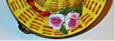 LIMOGES FRANCE BOX ~ROCHARD~ VINTAGE STRAW SUMMER HAT & BISQUE ROSES ~ GARDENING